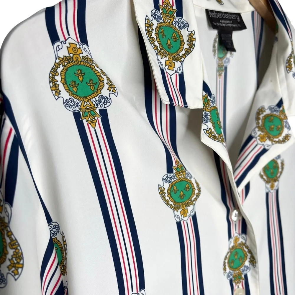 Haberdashery stripe with crest detail button down Blouse Sz 16 - Picture 3 of 5